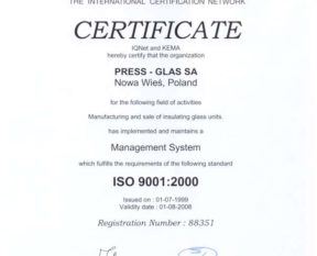 ISO 9001 certification for our factory in Tczew